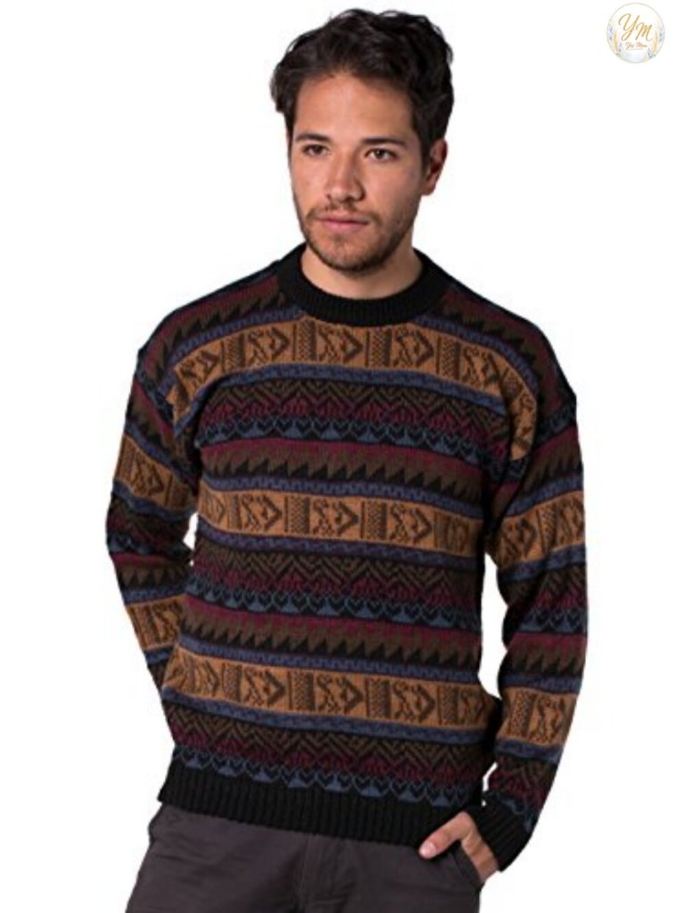 Men's Alpaca Wool Pullover Crewneck Sweater Handmade Lightweight Winter Knit
